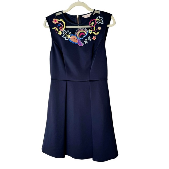 Ted Baker Dresses & Skirts - Ted Baker Floral Embroidered Navy Blue Fit Flare Dress Size 6